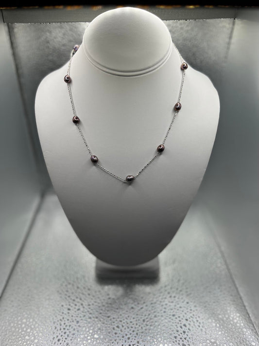 18" 7MM Black Pearled Station Necklace