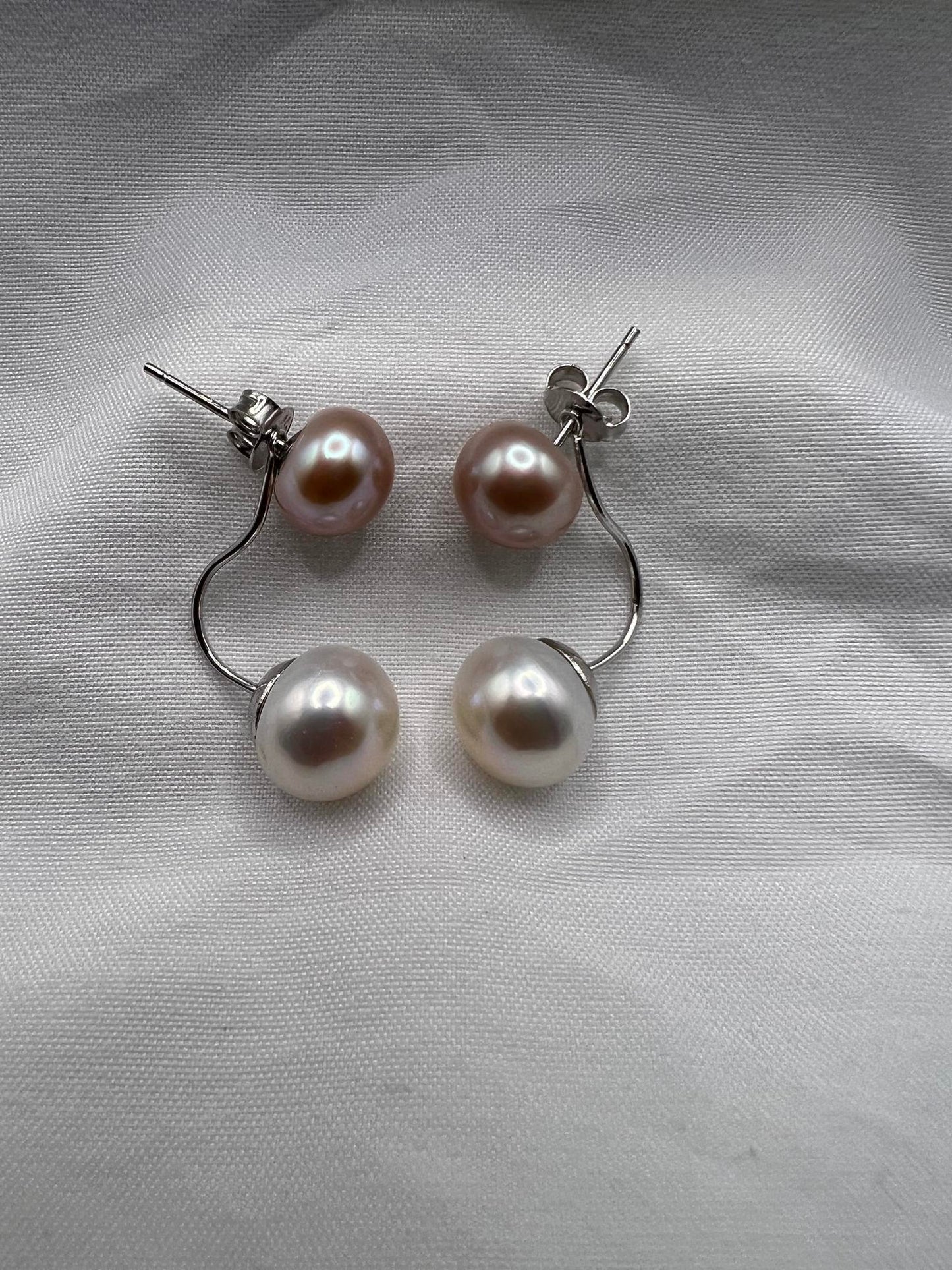 11MM,8MM  Double Stud White, Pink/Lavender Pearl Earring