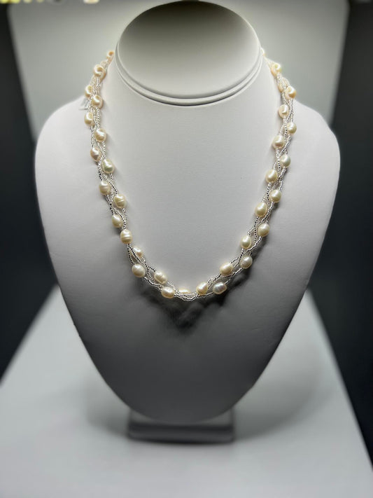 18" White Rice Pearl necklace with magnetic Clasp