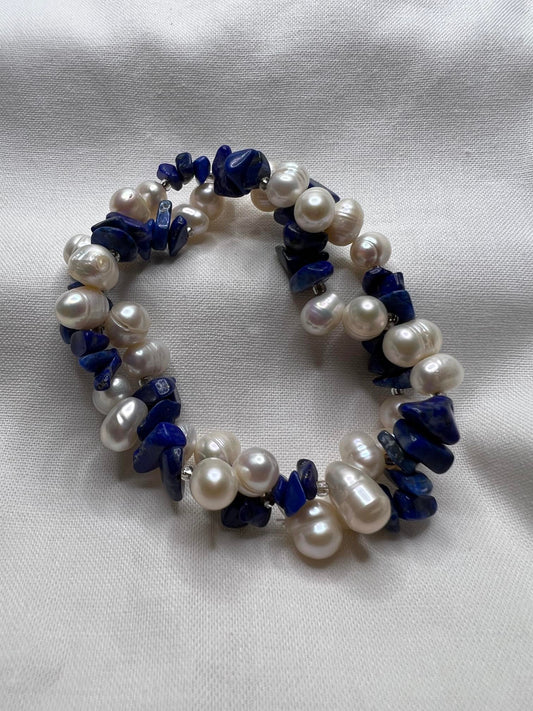 White Baroque Pearls with Blue Lapis Lazuli